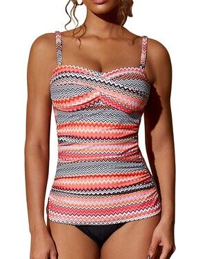 Shuangyu Women Ruched Tankini Tummy Control Bandeau Black Medium